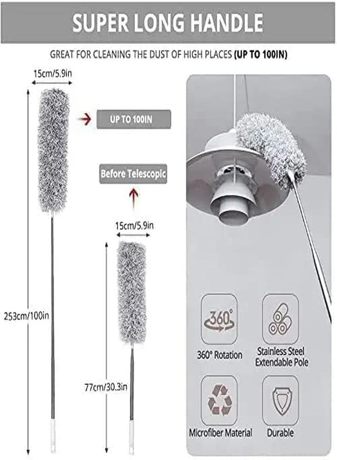 Raxon Innovation Long Handle Microfiber Feather Ceiling Duster for Dust Cleaning with extendable Pole 30-100 Inch with Anti Scratch Bendable Head Brush for Cleaning High Cobweb Stick high Ceiling Fan - Image 2